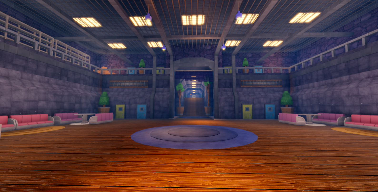 Underground Rings arena in ITAMI — glowing blue circular pit in center, designed for PvP fights